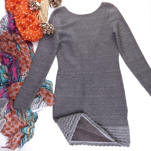 New Moda International Brown Silver Shimmer Gorgeous Back Dress Sz M - Picture 1 of 13